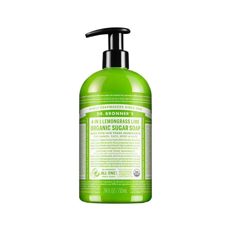 Dr. Bronners Organic Sugar Soap 4-in-1 Lemongrass Lime (Pump) 710ml