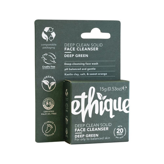 Ethique Bar Face Cleanser Deep Clean Solid Deep Green (For Oily To Balanced) 15g  SELL THROUGH