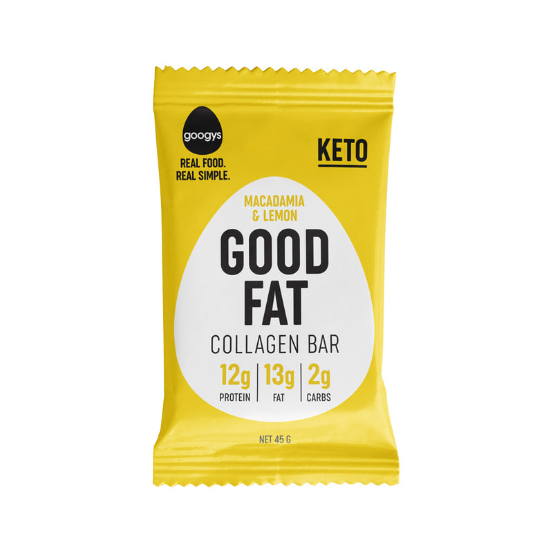 Googys Good Fat Collagen Bar Macadamia & Lemon 45g x 12 Display