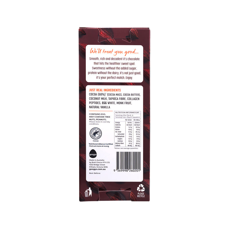 Googys Good Choc+ (Collagen + Egg Protein Chocolate) Dark 100g x 10 Display