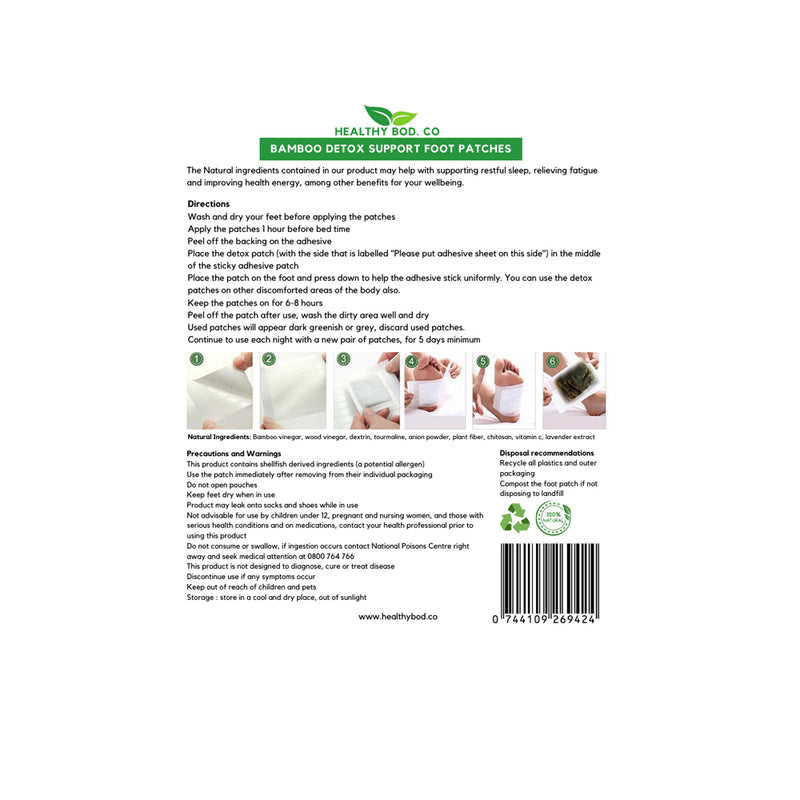 Healthy Bod. Co Detox Foot Patches Bamboo x 10 Patches (5 Pairs for 5 Day Detox)