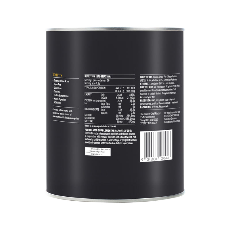 The Healthy Chef Collagen Coffee (Grass Fed Collagen + Arabica Coffee) Unsweetened 150g