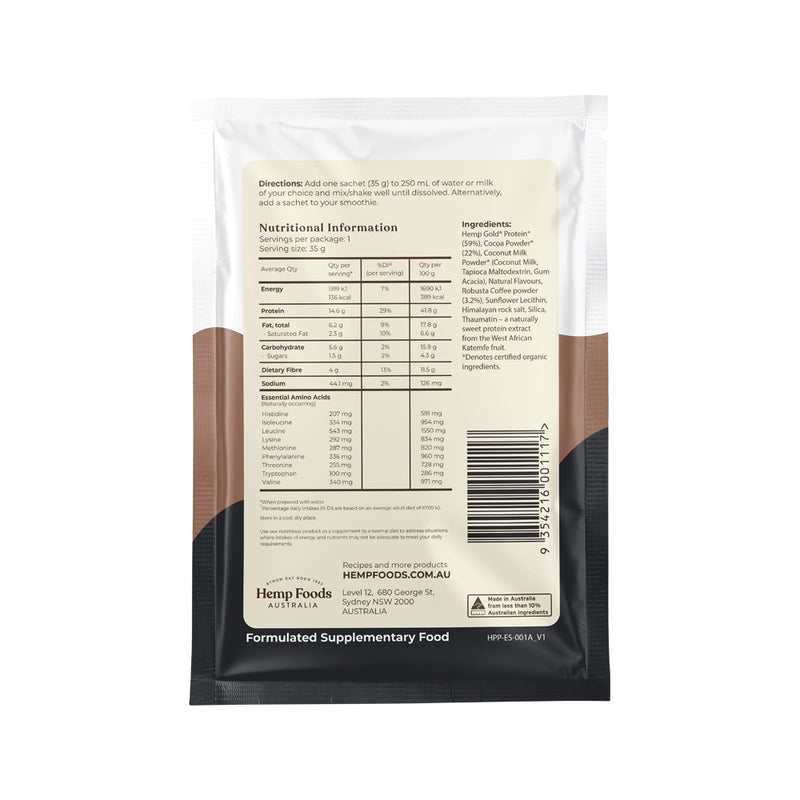 Hemp Foods Australia Hemp Protein Shake Chocolate Espresso Sachet 35g x 7 Display