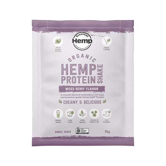 Hemp Foods Australia Organic Hemp Protein Shake Mixed Berry Sachet 35g x 7 Display