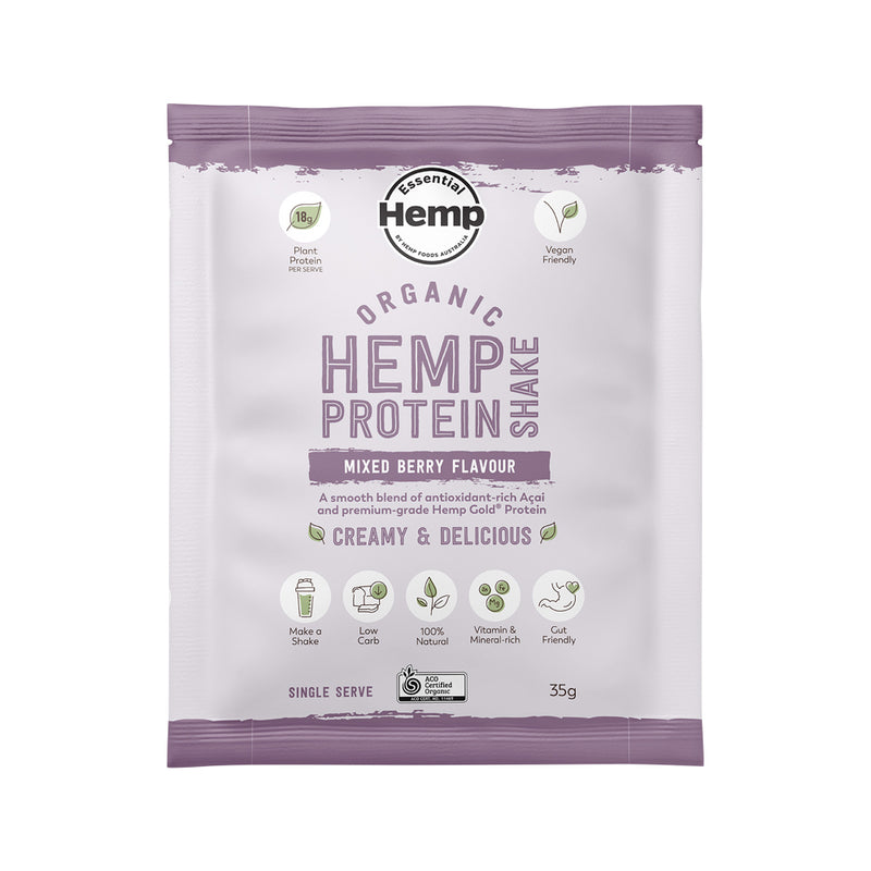 Hemp Foods Australia Organic Hemp Protein Shake Mixed Berry Sachet 35g x 7 Display