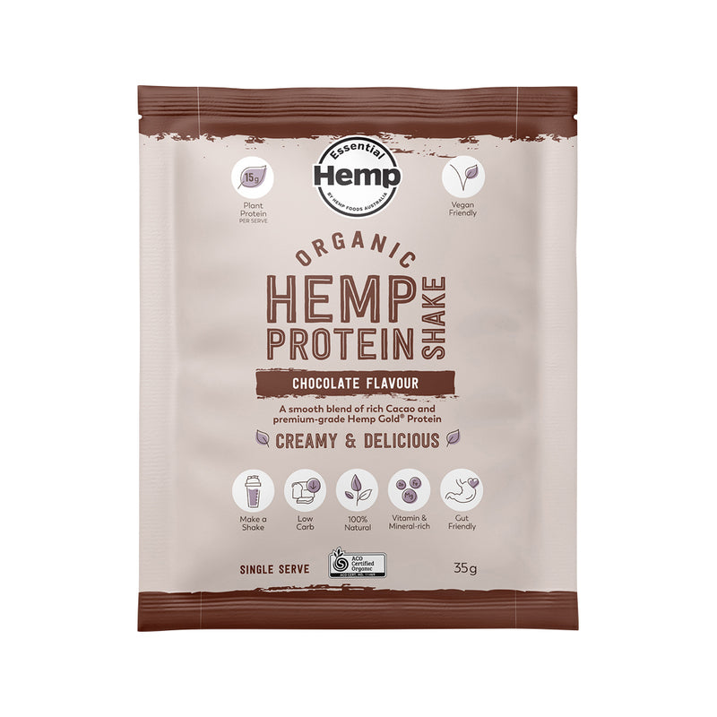 Hemp Foods Australia Organic Hemp Protein Shake Chocolate Sachet 35g x 7 Display