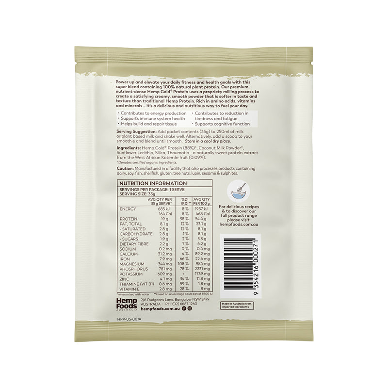 Hemp Foods Australia Organic Hemp Protein Shake Natural Sachet 35g x 7 Display