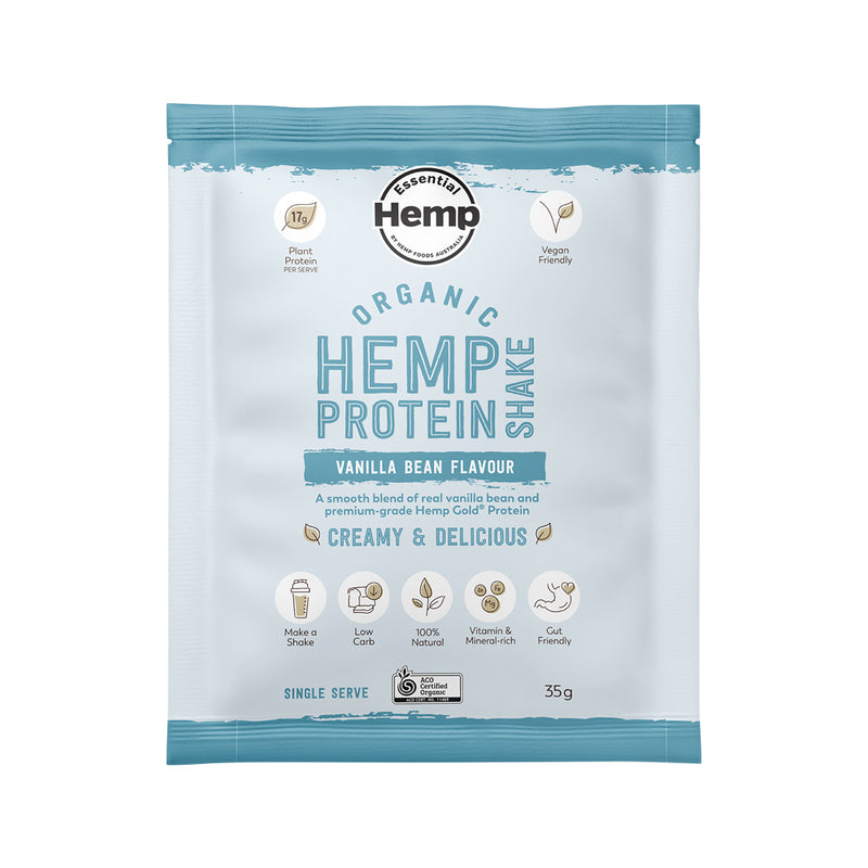 Hemp Foods Australia Organic Hemp Protein Shake Vanilla Bean Sachet 35g x 7 Display