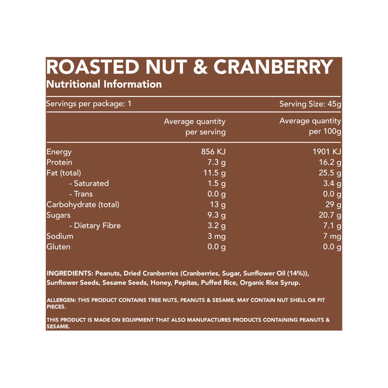 Kuranda Wholefoods Gluten Free Nut Bars Roasted Nut & Cranberry 45g x 16 Display