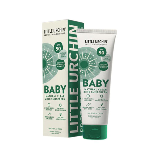 LITTLE URCHIN NATURAL BABY SUNSCREEN CLEAR ZINC SPF 50 100G