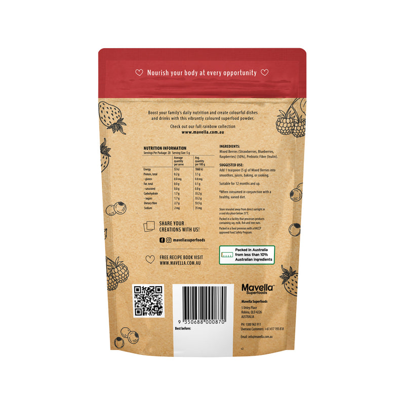 Mavella Superfoods Mixed Berries + Prebiotic Fibre Powder 100g