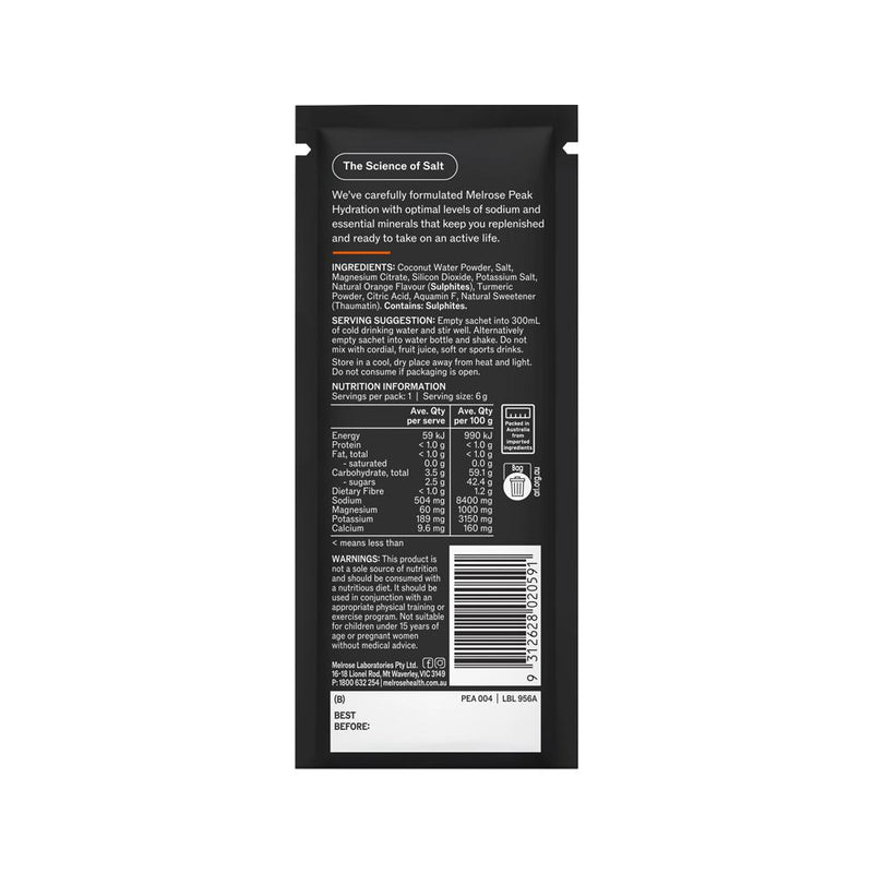 Melrose Peak Hydration Orange Sachet 6g x 20 Display  SELL THROUGH