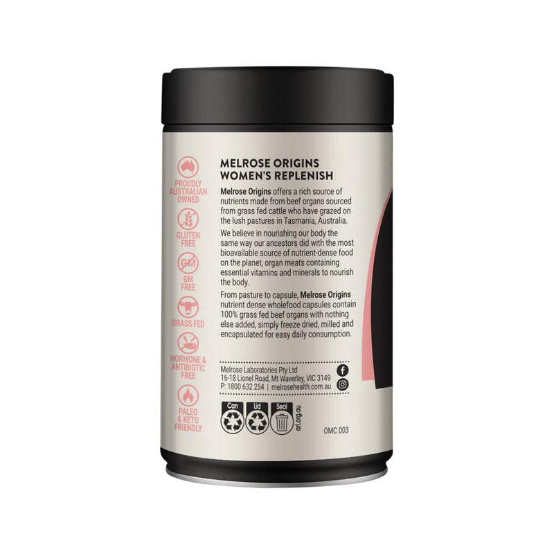 Melrose Origins Womens Replenish (Grass Fed Beef Organs 1000mg: Liver + Cartilage + Heart) 120c