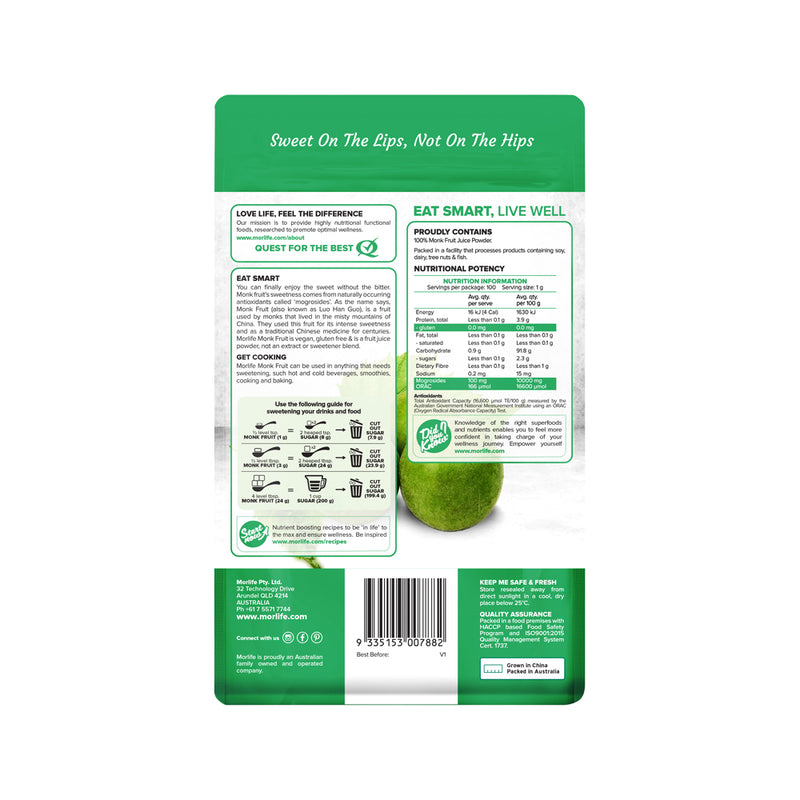 Morlife Organic Natures Sweetener Monk Fruit 100g