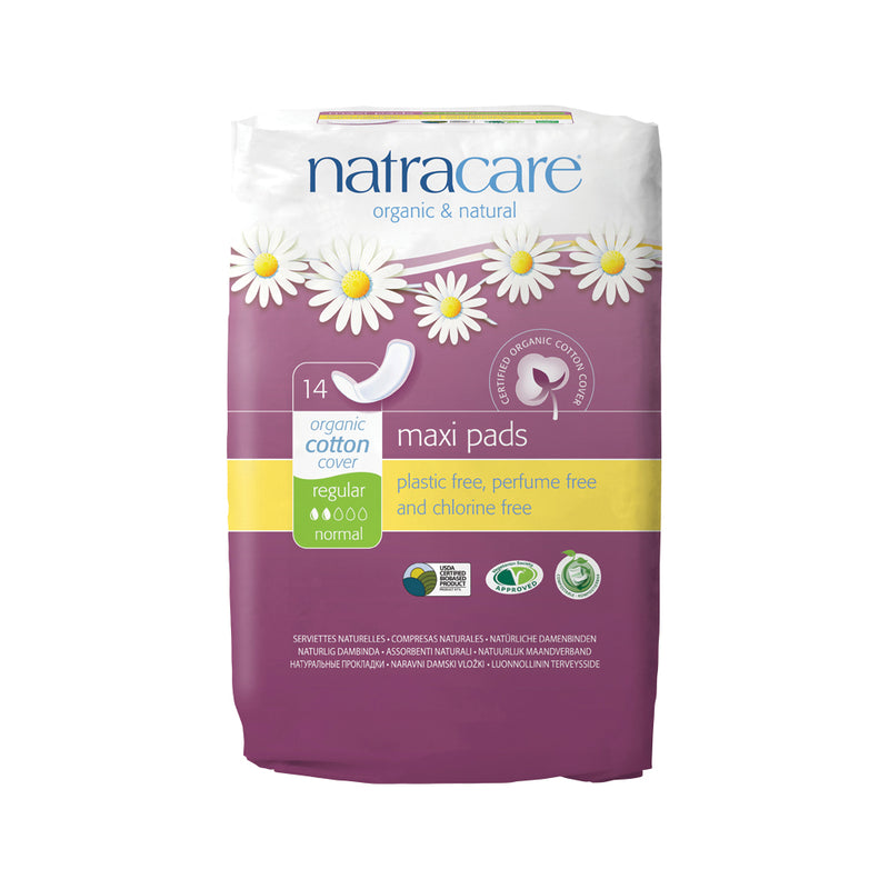 Natracare Maxi Pads Regular with Organic Cotton Cover x 14 Pack  SELL THROUGH