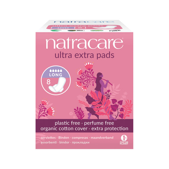 Natracare Ultra Extra Pads Long with Organic Cotton Cover x 8 Pack  SELL THROUGH