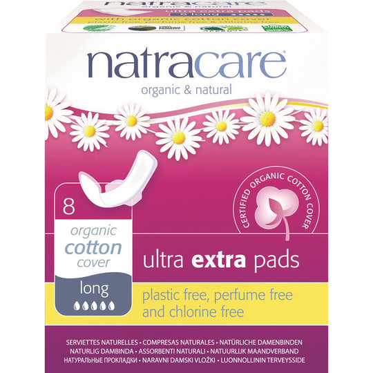 Natracare Ultra Extra Pads Long with Organic Cotton Cover x 8 Pack  SELL THROUGH