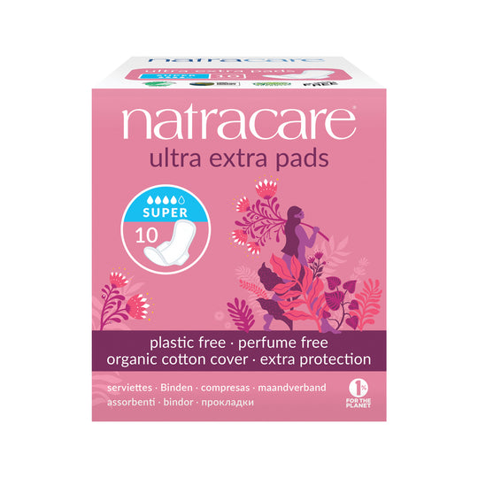 Natracare Ultra Extra Pads Super with Organic Cotton Cover x 10 Pack  SELL THROUGH