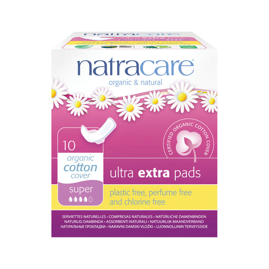Natracare Ultra Extra Pads Super with Organic Cotton Cover x 10 Pack  SELL THROUGH