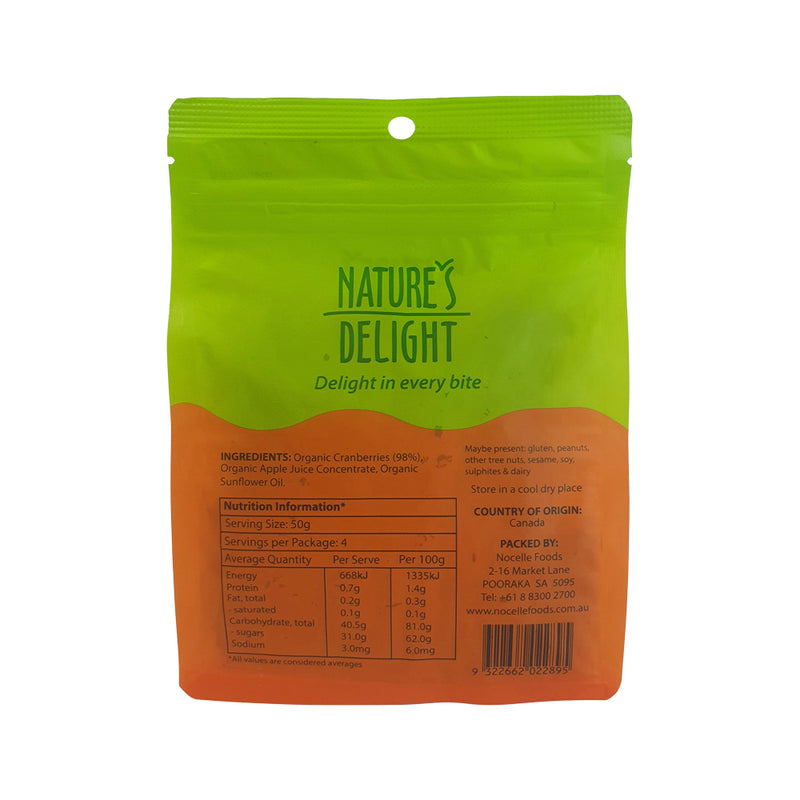 Natures Delight Organic Dried Cranberries 200g