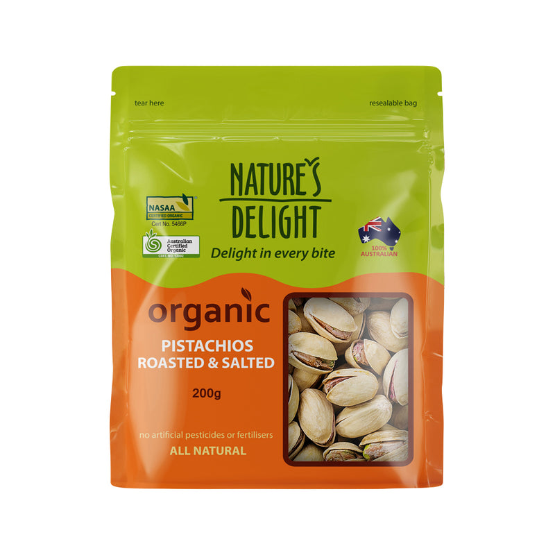 Natures Delight Organic Pistachios Roasted & Salted 200g