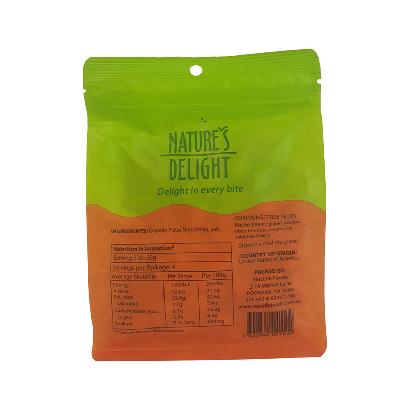Natures Delight Organic Pistachios Roasted & Salted 200g