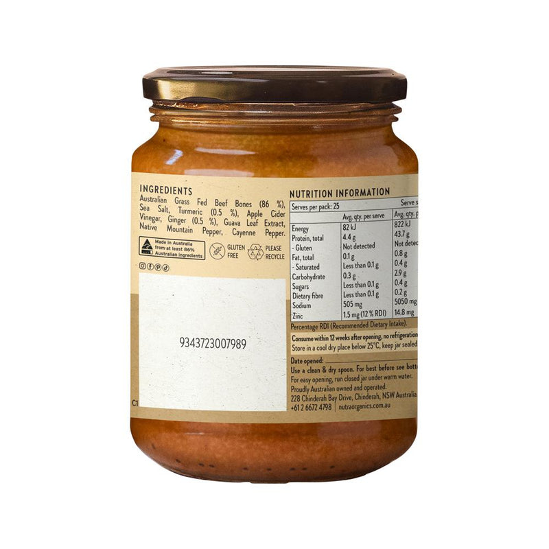 NUTRA ORGANICS BONE BROTH BEEF CONCENTRATE TURMERIC GINGER 250G
