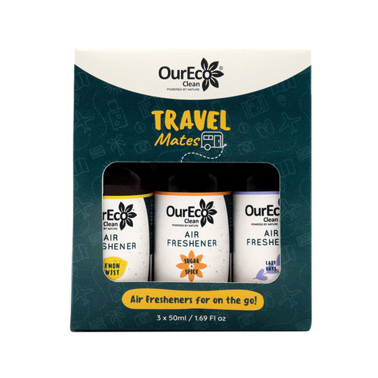 OurEco Clean Air Freshener Travel Mates 50ml x 3 Pack (contains: Lazy Days Sugar & Spice & Lemon Twist)  OBSOLETE MANUFACTURER
