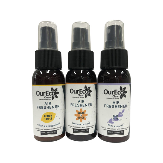 OurEco Clean Air Freshener Travel Mates 50ml x 3 Pack (contains: Lazy Days Sugar & Spice & Lemon Twist)  OBSOLETE MANUFACTURER
