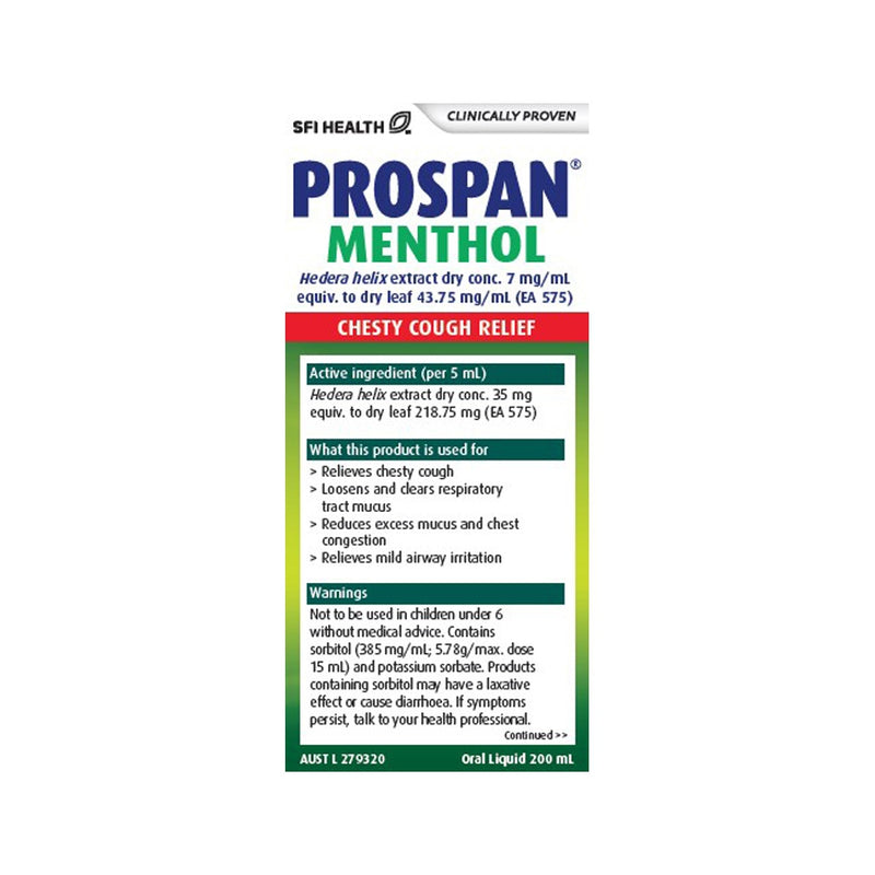 SFI Health Prospan Menthol Chesty Cough Relief Oral Liquid 200ml