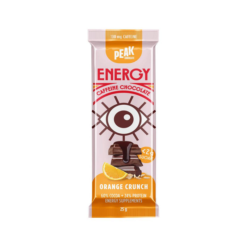 PEAK CHOCOLATE CAFFEINE CHOCOLATE BAR ENERGY ORANGE CRUNCH 25G X 14 DISPLAY