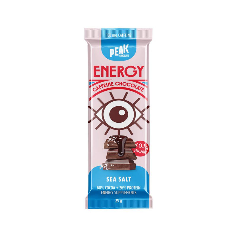 PEAK CHOCOLATE CAFFEINE CHOCOLATE BAR ENERGY SEA SALT 25G X 14 DISPLAY