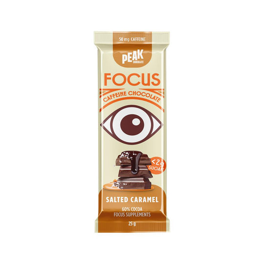 PEAK CHOCOLATE CAFFEINE CHOCOLATE BAR FOCUS SALTED CARAMEL 25G X 14 DISPLAY