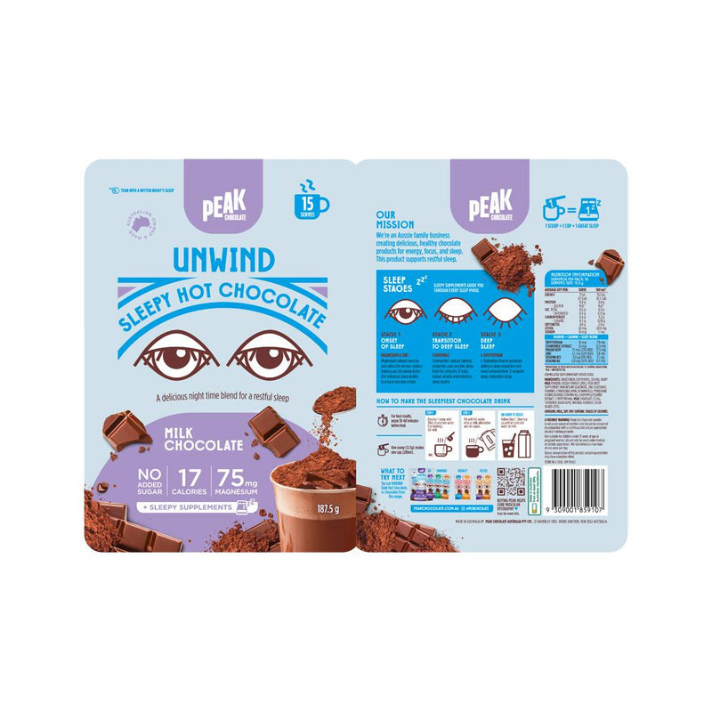 PEAK CHOCOLATE UNWIND SLEEPY HOT CHOCOLATE MILK 187.5G