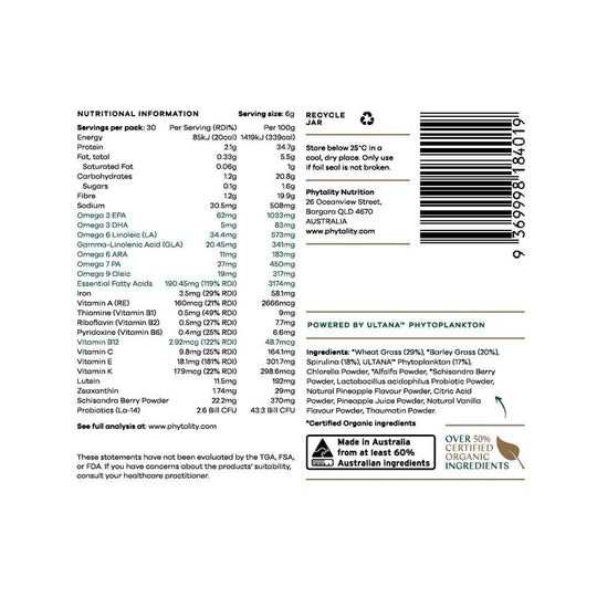 Phytality Phytoplankton Super Greens (Complete Wholefood Supplement) Powder 180g
