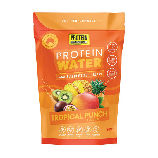 PROTEIN SUPPLIES AUSTRALIA PROTEIN WATER (CONTAINS ELECTROLYTES + BCAAS) TROPICAL PUNCH 300G