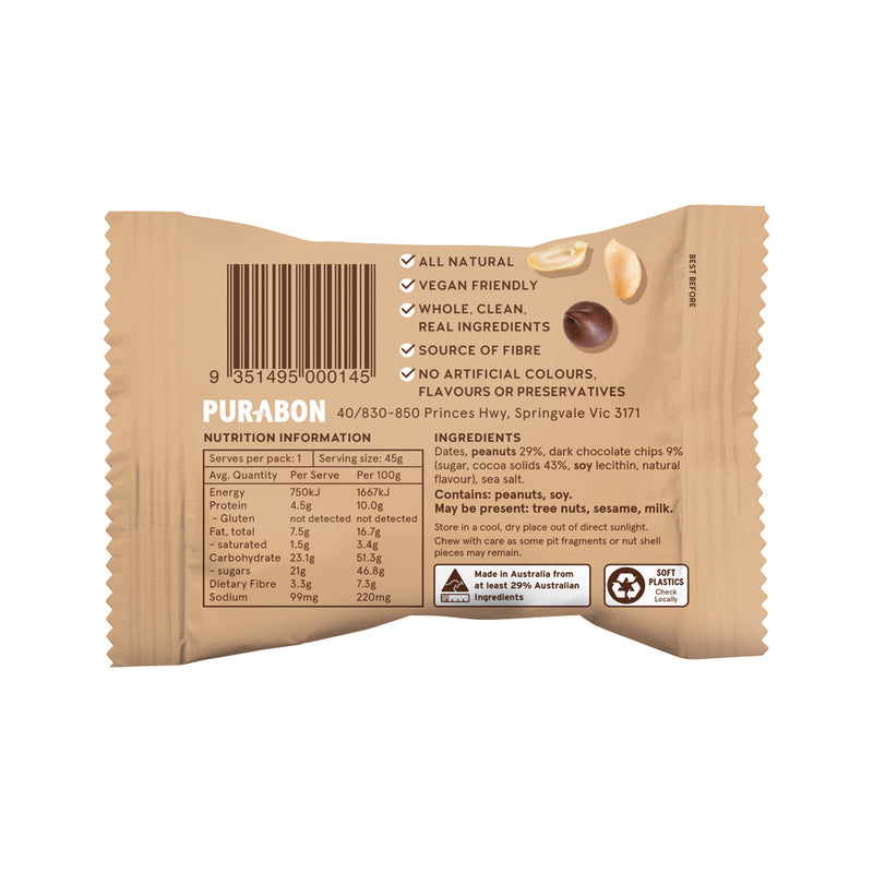 Purabon Choc Chip Balls Peanut Butter 45g x 12 Display