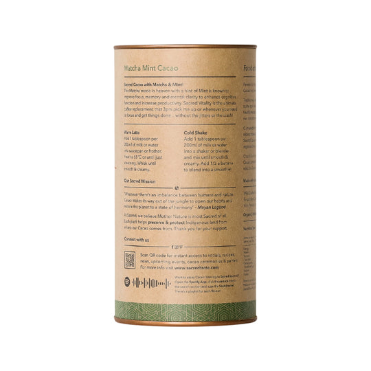 Sacred Taste Organic Drinking Cacao (Matcha Mint Cacao) Vitality 250g