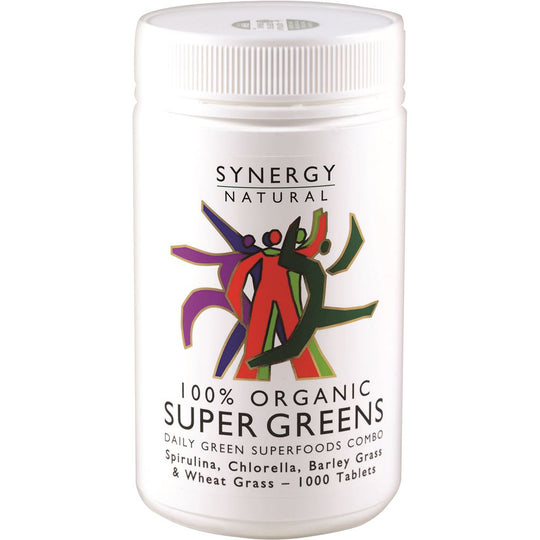 Synergy Natural Organic Super Greens (Spirulina Chlorella Barley Grass & Wheat Grass) 1000t