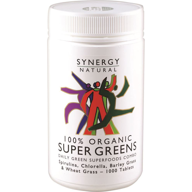 Synergy Natural Organic Super Greens (Spirulina Chlorella Barley Grass & Wheat Grass) 1000t