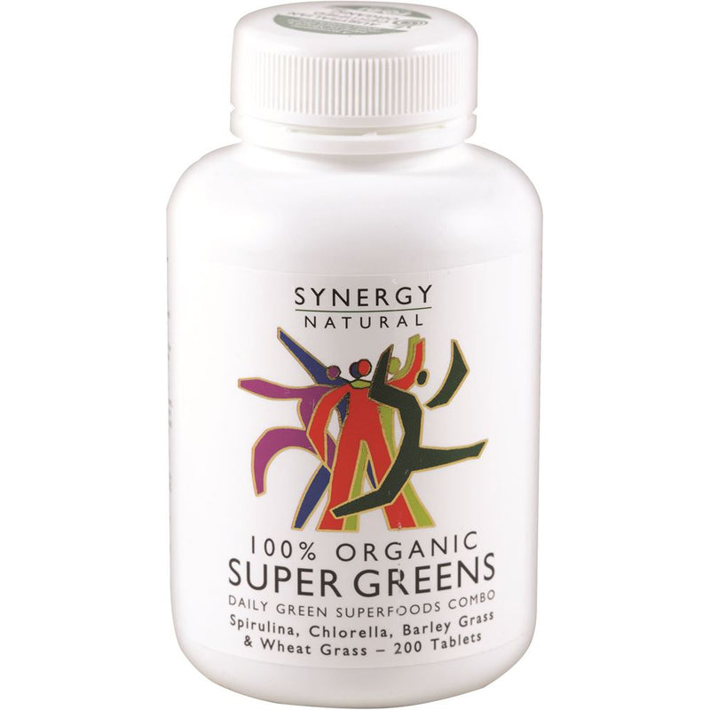 Synergy Natural Organic Super Greens (Spirulina Chlorella Barley Grass & Wheat Grass) 200t
