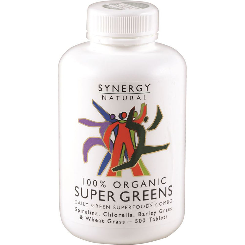 Synergy Natural Organic Super Greens (Spirulina Chlorella Barley Grass & Wheat Grass) 500t