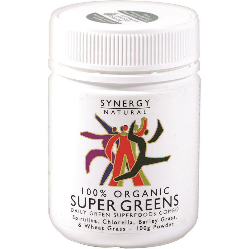 Synergy Natural Organic Super Greens (Spirulina Chlorella Barley Grass & Wheat Grass) Powder 100g