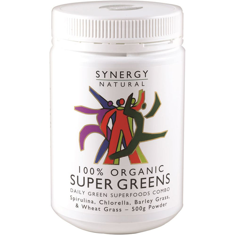 Synergy Natural Organic Super Greens (Spirulina Chlorella Barley Grass & Wheat Grass) Powder 500g