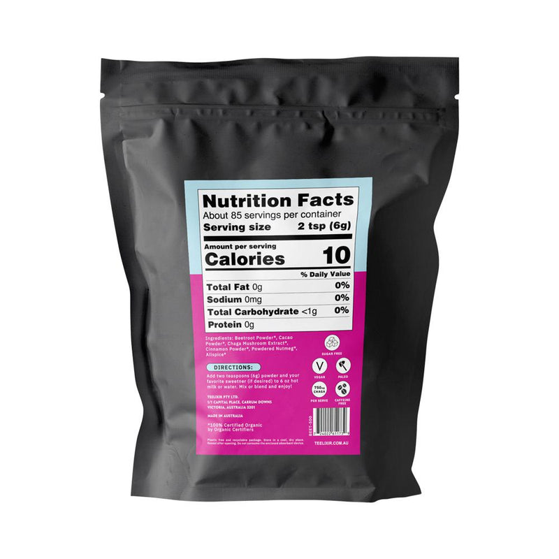 TEELIXIR ORGANIC MUSHROOM BEET LATTE (STARRING CHAGA AND CACAO) 500G