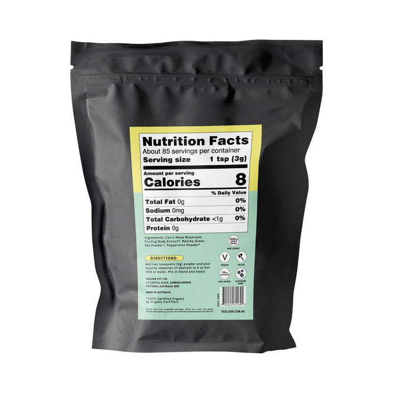 TEELIXIR ORGANIC MUSHROOM MATCHA LATTE (STARRING LIONS MANE AND PEPPERMINT) 500G