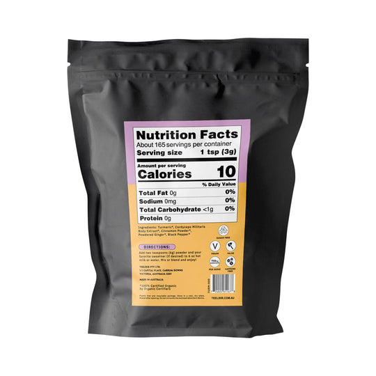 TEELIXIR ORGANIC MUSHROOM TURMERIC LATTE (STARRING CORDYCEPS AND GINGER) 500G