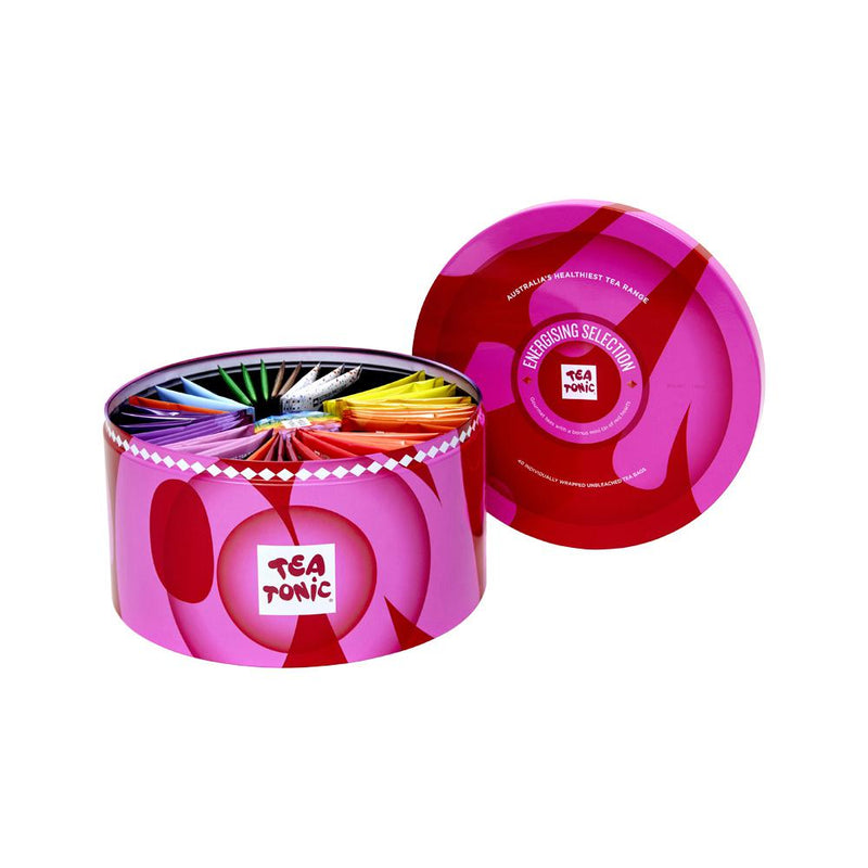 TEA TONIC ENERGISING SELECTION ROUND TIN X 40 TEA BAGS (CONTAINS BONUS MINI TIN OF RED HEARTS)