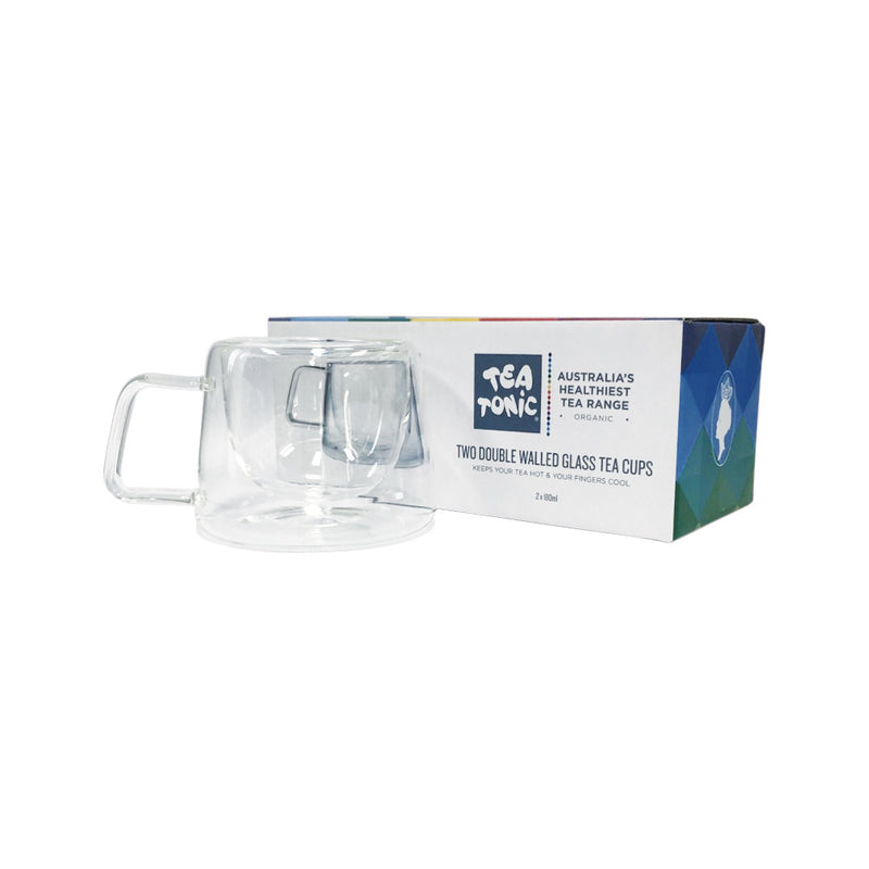 Tea Tonic (Tea for Two) Double Walled Glass Tea Cup Square Handle x 2 Pack