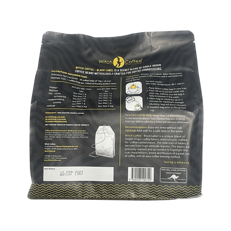 Witch Coffee Black Label Coffee Bags (Smooth & Full-Bodied Blackcurrant and Roasted Truffle) x 20 Pack EXP 6/12/2028